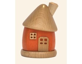 Räucherhäuschen rund aus Holz, orange/natur