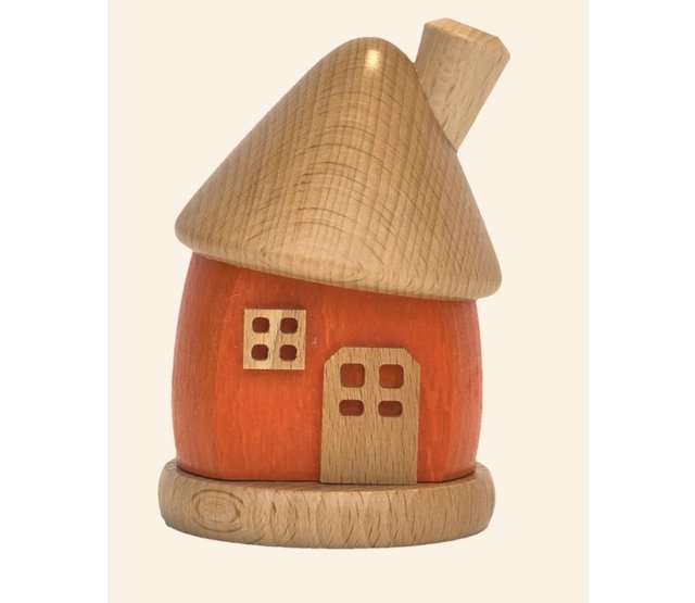 Räucherhäuschen rund aus Holz, orange/natur Räucherhäuschen rund aus Holz, orange/natur