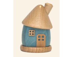 Räucherhäuschen rund aus Holz, blau/natur