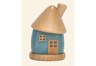 Räucherhäuschen rund aus Holz, blau/natur