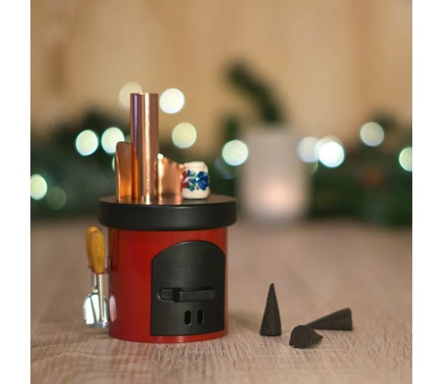 Räucherofen Küchenherd mit Keramiktopf, rot
