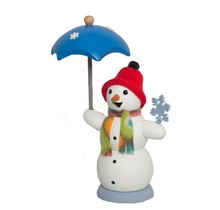 Schneemann mit Schirm, Räucherfigur aus Holz