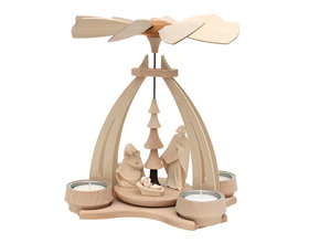 Tisch-Pyramide aus Buchenholz, Christi Geburt mit Handgeschnitzten Tiroler Figuren