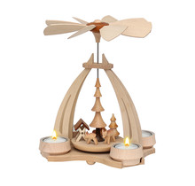 Tisch-Pyramide aus Buchenholz, Rehe mit Futterkrippe