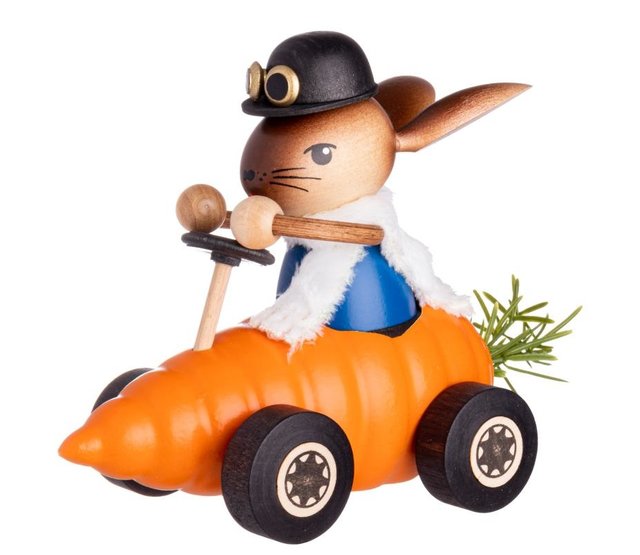 Drechslerei Kuhnert - Osterdekoration / Osterhase - Langbein-Hase im Möhrenauto Drechslerei Kuhnert - Osterdekoration / Osterhase - Langbein-Hase im Möhrenauto