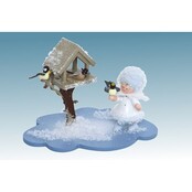 Schneeflöckchen auf Wolke mit Futterhaus Schneeflöckchen auf Wolke mit Futterhaus