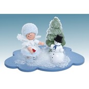 Schneeflöckchen auf Wolke mit Schneemann Schneeflöckchen auf Wolke mit Schneemann