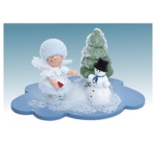 Schneeflöckchen auf Wolke mit Schneemann