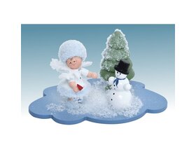 Schneeflöckchen auf Wolke mit Schneemann