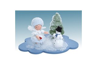 Schneeflöckchen auf Wolke mit Schneemann