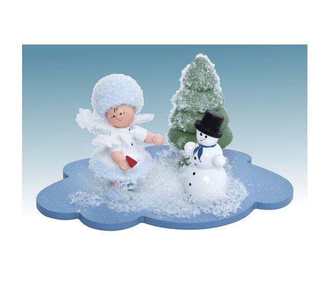 Schneeflöckchen auf Wolke mit Schneemann Schneeflöckchen auf Wolke mit Schneemann