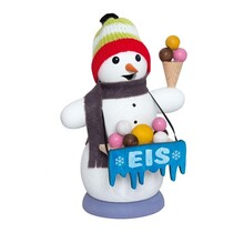 Schneemann Eisverkäufer, Räucherfigur aus Holz