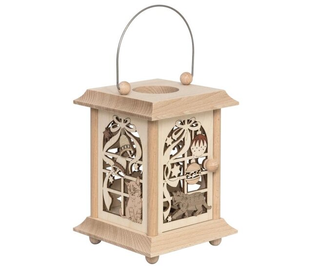 Tischlaterne aus Edelholz, Weihnacht mit Katzen