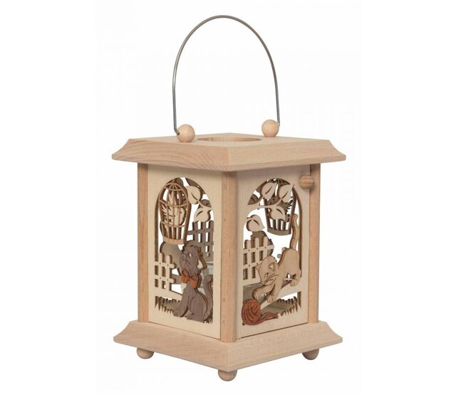 Tischlaterne aus Edelholz, Winterdorf