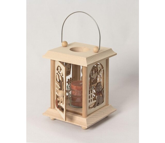 Tischlaterne aus Edelholz, Winterdorf
