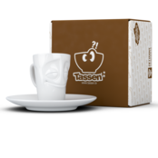 Fiftyeight Espresso-Mug & Unterteller "Vergnügt", Hartporzellan, weiß Fiftyeight Espresso-Mug & Unterteller "Vergnügt", Hartporzellan, weiß