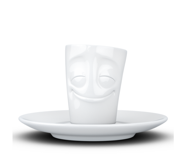 Fiftyeight Espresso-Mug & Unterteller "Vergnügt", Hartporzellan, weiß Fiftyeight Espresso-Mug & Unterteller "Vergnügt", Hartporzellan, weiß