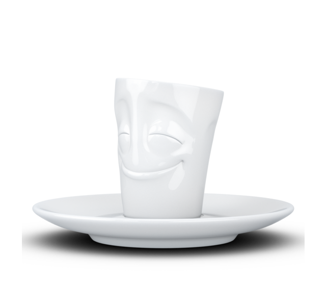 Fiftyeight Espresso-Mug & Unterteller "Vergnügt", Hartporzellan, weiß Fiftyeight Espresso-Mug & Unterteller "Vergnügt", Hartporzellan, weiß