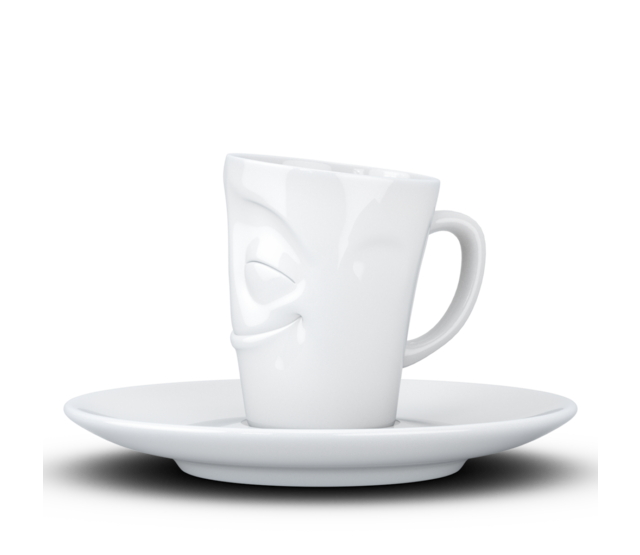 Fiftyeight Espresso-Mug & Unterteller "Vergnügt", Hartporzellan, weiß Fiftyeight Espresso-Mug & Unterteller "Vergnügt", Hartporzellan, weiß