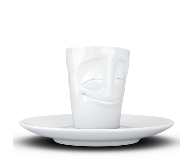 Fiftyeight Espresso-Mug & Unterteller "Vergnügt", Hartporzellan, weiß Fiftyeight Espresso-Mug & Unterteller "Vergnügt", Hartporzellan, weiß