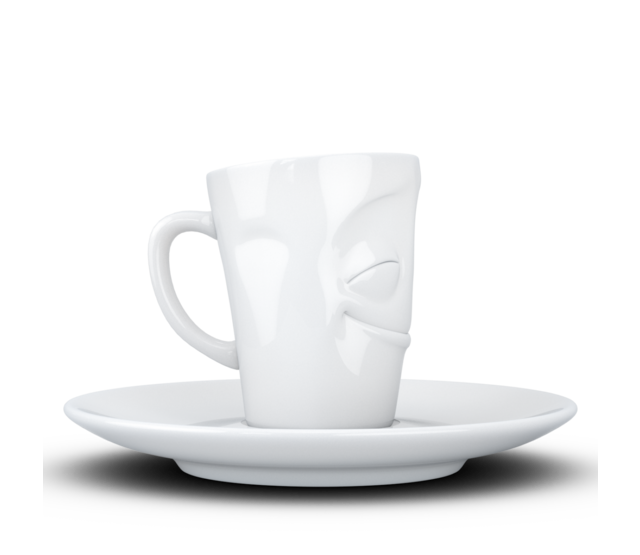 Fiftyeight Espresso-Mug & Unterteller "Vergnügt", Hartporzellan, weiß Fiftyeight Espresso-Mug & Unterteller "Vergnügt", Hartporzellan, weiß