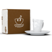 Fiftyeight Espresso-Mug & Unterteller "Vergnügt", Hartporzellan, weiß Fiftyeight Espresso-Mug & Unterteller "Vergnügt", Hartporzellan, weiß