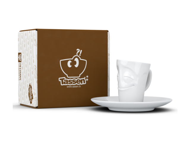 Fiftyeight Espresso-Mug & Unterteller "Vergnügt", Hartporzellan, weiß Fiftyeight Espresso-Mug & Unterteller "Vergnügt", Hartporzellan, weiß