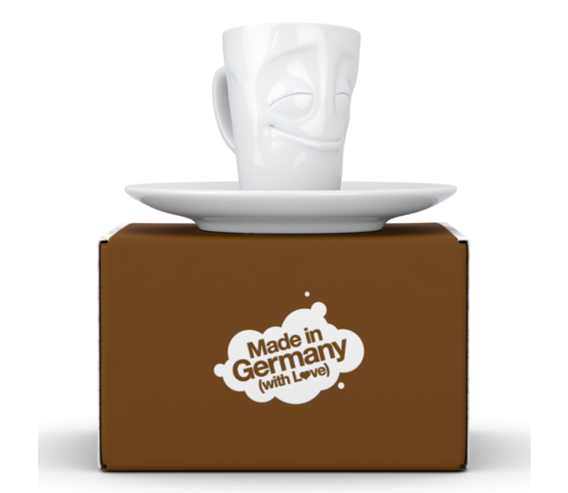 Fiftyeight Espresso-Mug & Unterteller "Vergnügt", Hartporzellan, weiß Fiftyeight Espresso-Mug & Unterteller "Vergnügt", Hartporzellan, weiß