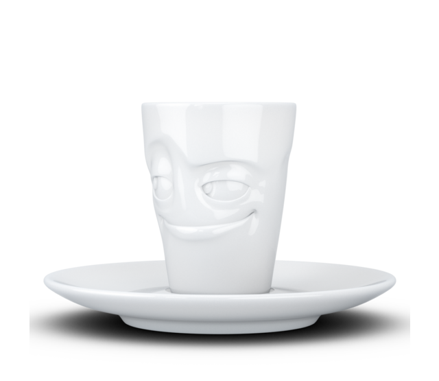 FIFTYEIGHT Espresso-Mug & Unterteller "Verschmitzt", Hartporzellan, weiß FIFTYEIGHT Espresso-Mug & Unterteller "Verschmitzt", Hartporzellan, weiß