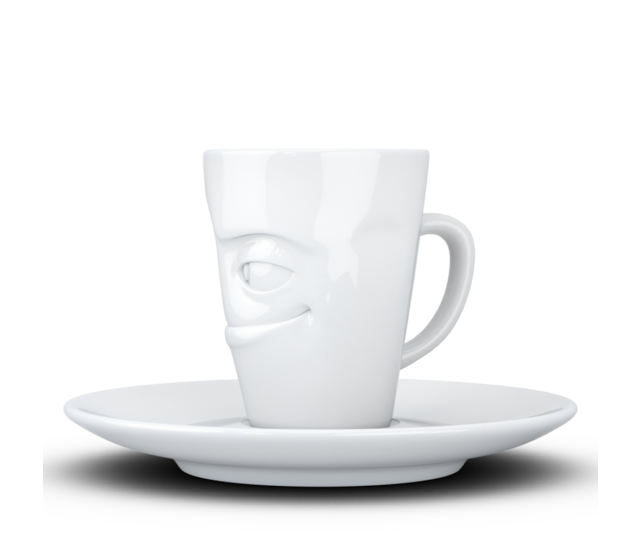 FIFTYEIGHT Espresso-Mug & Unterteller "Verschmitzt", Hartporzellan, weiß FIFTYEIGHT Espresso-Mug & Unterteller "Verschmitzt", Hartporzellan, weiß