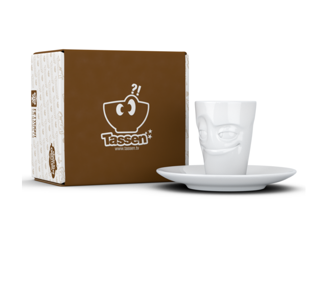 FIFTYEIGHT Espresso-Mug & Unterteller "Verschmitzt", Hartporzellan, weiß FIFTYEIGHT Espresso-Mug & Unterteller "Verschmitzt", Hartporzellan, weiß