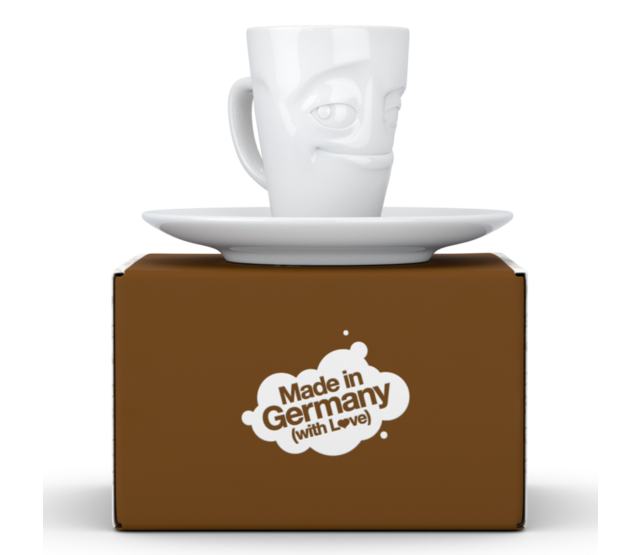 FIFTYEIGHT Espresso-Mug & Unterteller "Verschmitzt", Hartporzellan, weiß FIFTYEIGHT Espresso-Mug & Unterteller "Verschmitzt", Hartporzellan, weiß