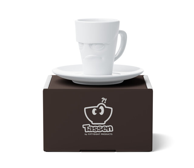 FIFTYEIGHT Espresso-Mug & Unterteller "Grummelig", Hartporzellan, weiß FIFTYEIGHT Espresso-Mug & Unterteller "Grummelig", Hartporzellan, weiß