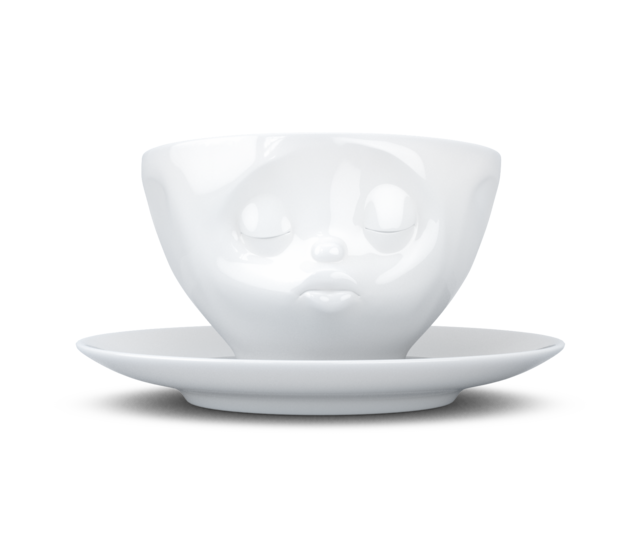 Kaffee-Tasse & Unterteller "Küssend", Hartporzellan, weiß Kaffee-Tasse & Unterteller "Küssend", Hartporzellan, weiß