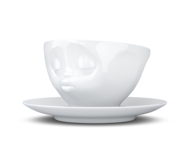 Kaffee-Tasse & Unterteller "Küssend", Hartporzellan, weiß Kaffee-Tasse & Unterteller "Küssend", Hartporzellan, weiß