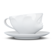 Kaffee-Tasse & Unterteller "Küssend", Hartporzellan, weiß Kaffee-Tasse & Unterteller "Küssend", Hartporzellan, weiß