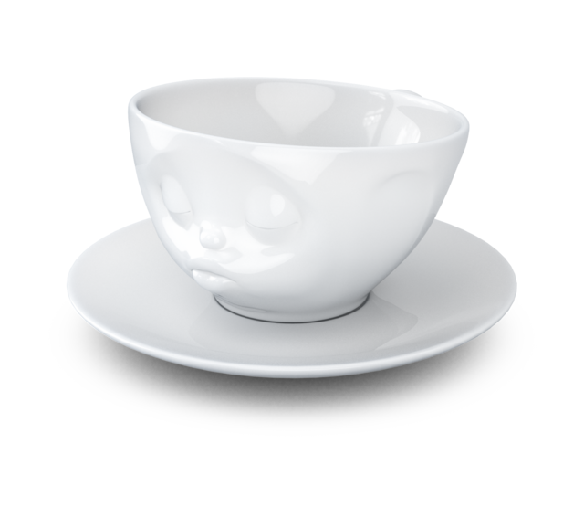 Kaffee-Tasse & Unterteller "Küssend", Hartporzellan, weiß Kaffee-Tasse & Unterteller "Küssend", Hartporzellan, weiß