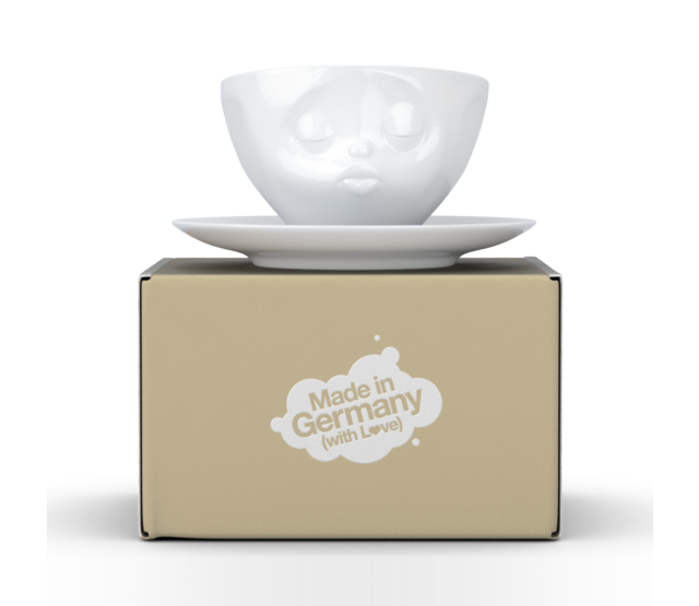 Kaffee-Tasse & Unterteller "Küssend", Hartporzellan, weiß Kaffee-Tasse & Unterteller "Küssend", Hartporzellan, weiß