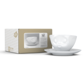 Kaffee-Tasse & Unterteller "Küssend", Hartporzellan, weiß Kaffee-Tasse & Unterteller "Küssend", Hartporzellan, weiß