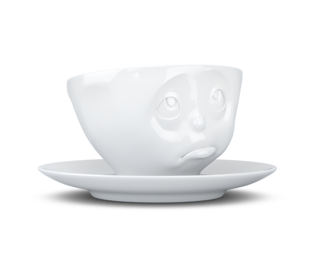 Kaffee-Tasse & Unterteller "Och bitte", Hartporzellan, weiß Kaffee-Tasse & Unterteller "Och bitte", Hartporzellan, weiß