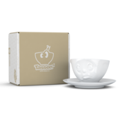 Kaffee-Tasse & Unterteller "Och bitte", Hartporzellan, weiß Kaffee-Tasse & Unterteller "Och bitte", Hartporzellan, weiß