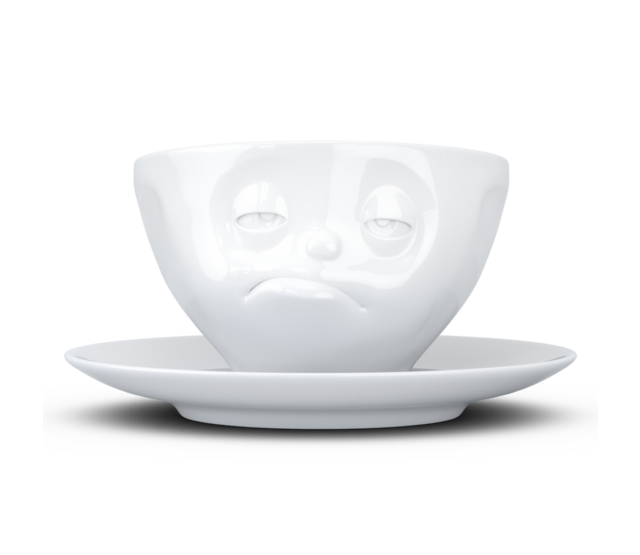 Kaffee-Tasse & Unterteller "Verpennt", Hartporzellan, weiß Kaffee-Tasse & Unterteller "Verpennt", Hartporzellan, weiß