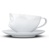 Kaffee-Tasse & Unterteller "Verpennt", Hartporzellan, weiß Kaffee-Tasse & Unterteller "Verpennt", Hartporzellan, weiß