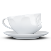 Kaffee-Tasse & Unterteller "Verpennt", Hartporzellan, weiß Kaffee-Tasse & Unterteller "Verpennt", Hartporzellan, weiß