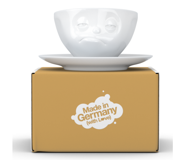 Kaffee-Tasse & Unterteller "Verpennt", Hartporzellan, weiß Kaffee-Tasse & Unterteller "Verpennt", Hartporzellan, weiß