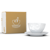 Kaffee-Tasse & Unterteller "Verpennt", Hartporzellan, weiß Kaffee-Tasse & Unterteller "Verpennt", Hartporzellan, weiß