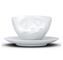 Kaffee-Tasse & Unterteller "Lecker", Hartporzellan, weiß
