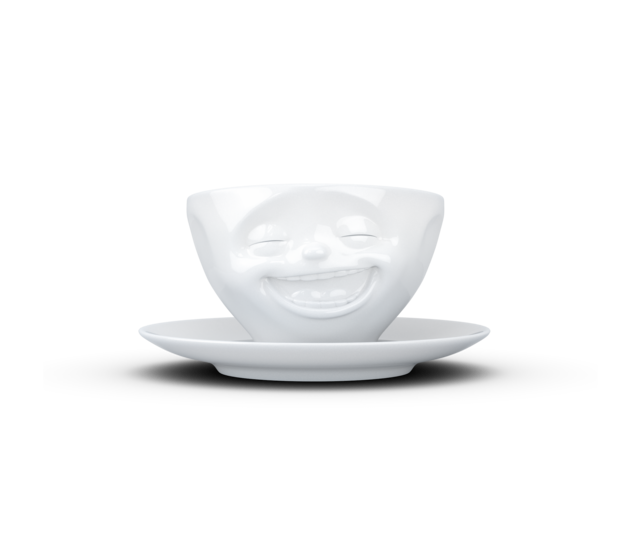 Kaffee-Tasse & Unterteller "Lachend", Hartporzellan, weiß Kaffee-Tasse & Unterteller "Lachend", Hartporzellan, weiß