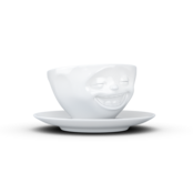 Kaffee-Tasse & Unterteller "Lachend", Hartporzellan, weiß Kaffee-Tasse & Unterteller "Lachend", Hartporzellan, weiß