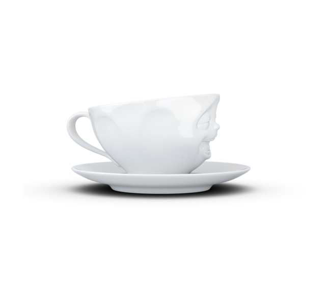 Kaffee-Tasse & Unterteller "Lachend", Hartporzellan, weiß Kaffee-Tasse & Unterteller "Lachend", Hartporzellan, weiß